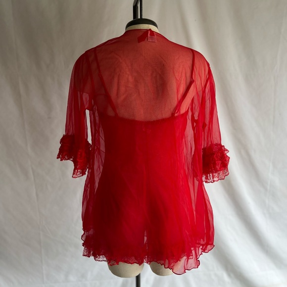 Vintage Ruffle Sheer Nightgown Robe Set Size L Sabrina Carpenter Style Teddy - Picture 8 of 12
